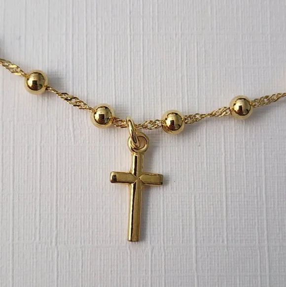 14k Gold on Sterling Silver Cross fixed pendant satellite 16"+2 necklace, NEW! - Picture 4 of 11